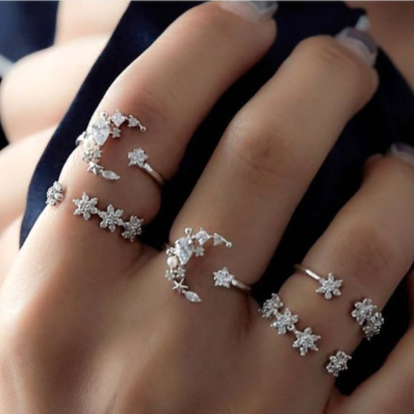 Lagom Studio Jewelry - Rhinestone Silver Tone Rings Set
